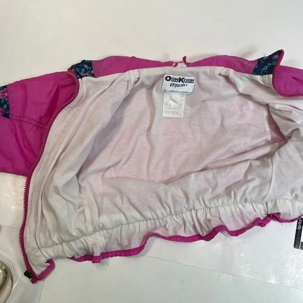 Vintage Oshkosh B’Gosh Hot Pink Windbreaker Sz S‎ 3-4 Lined Zip Up Jacket